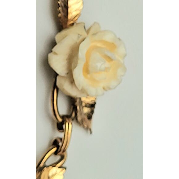 Vintage 1950s Van Dell Designer 12k Gold Filled Ivory Rose Necklace - Picture 4 of 11